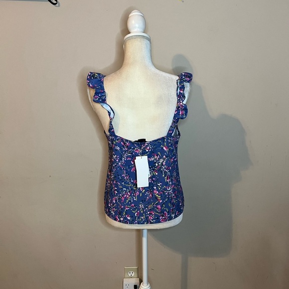 ⭐️French Connection Floral Blue Ruffle Strap Top - Picture 4 of 7